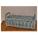 Vintage Green Weaved Wicker Basket. Sturdy Piece.