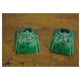 2 Art Deco Emerald Green Bud Vases, Lizards
