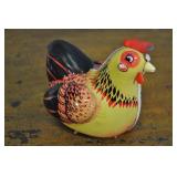 Vintage Tin Hen That Rolls And Lays Eggs. 4 Eggs