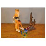 3 Coyotes, 1 Carved Wood And 2 Metal.