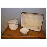 3 Vintage Enamel Ware Planters, 3 White