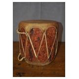 Primitive Pine Tree Animal Hide Drum, 10x10 Inches
