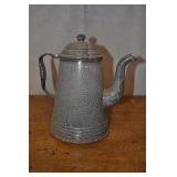 Enamelware Grey Teapot, Rusty Bottom.