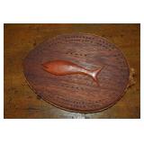 Unique Cribbage Board With Carved Fish On Top.