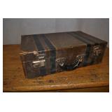 Vintage Hard Sided Suit Case Striped.