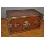 Vintage Small Wooden Brown And Gold Trunk 14x8x7.5