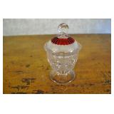 Crystal Glass Candy Jar With Red Lid. 7 Inches Tal