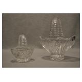 2 Crystal Glass Baskets 4 And 7 Inches Tall