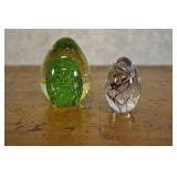 Pair Of Glass Eggs Green 3.5x2.5 Purple 2.5x1.5