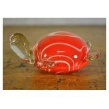 Red And White Swirled Glass Turtle Paperweight