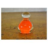 Glass Paperweight W/ Handle Orange Center 3 Inches