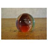 Signed Glass Paperweight Purple Teal And Red Swirl