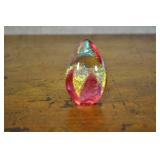 Signed Glass Egg With Pink And Opal Flower Petals