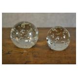 Pair Of Clear Glass Paperweights W/ Bubbles