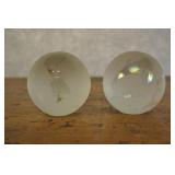 2 Frosted Paperweights Earth And Whales, 1 Signed