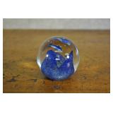 Glass Paperweight W/ Dolphins And Blue Ocean