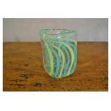 Blown Glass Vase Green & Blue Swirl 5.5 X 4.25"