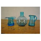 Blue Glass Vases Tallest Is 4.5 Inches