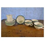 Green And White Coffee Cups And Desert Bowls 11 Pc