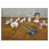 Assorted Small Porcelains - Shoes, Dog, Head 7 Pcs