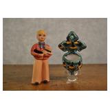 Clay Figurine And Mini Wall Pocket, One Repaired