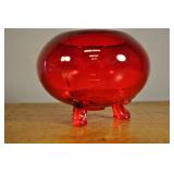 Footed Pressed Red Glass Bowl, 4.25 Inches High