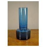 Blue Glass Vase, Heavy Bottom 9.25 Inches High