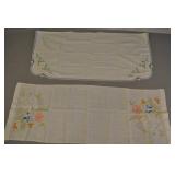 Pair Of Cross-stitched Floral Linens