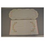 Pair Embroidered Floral Table Coverings