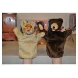 Vintage Bear And Lion Mohair Hand Puppets