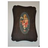 Antique Water Color On Paper, Handcut Wood Frame,