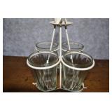 Vitg Painted Metal Drink Caddy W/ 4 Juice Glasses