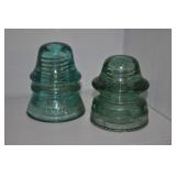 Pair Of Green Glass Insulators