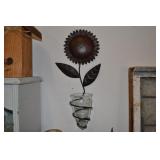 Sunflower Wall Vase, Metal And Glass 18 X  8.5"