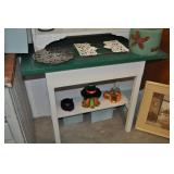 Country Side Table, Painted Wood, Green & White