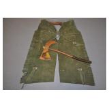 Leather Baby Chaps And Wooden Tomahawk