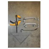 Assorted Lot - Woodworking Clamps, Square, Prybar Assorted Lot - Woodworking Clamps, Square, Prybar