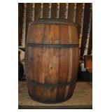 Vintage Wood Barrel With 4 Iron Bands 29"h Vintage Wood Barrel With 4 Iron Bands 29"h