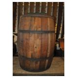 Vintage Wood Barrel With 4 Iron Bands 29"h