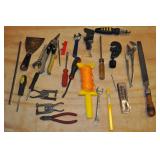 Assorted Tools - Clamps, Tin Snips, File, Misc