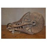 Vintage Metal And Wood Rigging Pulley, 6" Wheel