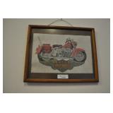Framed Original Art Of A Harley Davidson Motorcycl Framed Original Art Of A Harley Davidson Motorcycl