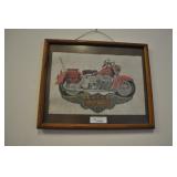 Framed Original Art Of A Harley Davidson Motorcycl