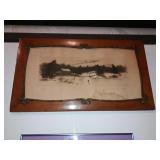 Wood And Brass Frame 32"x18". Print In Rough Wood And Brass Frame 32"x18". Print In Rough