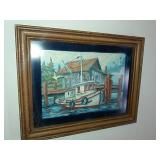 Acrylic Painting Of Sailboat By Dock With