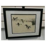 Wildlife Scene Artist Etching Of Landing Pintails