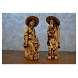 Pair Asian Elder Men, Ceramic Figurines, 9"h