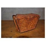 Hand Tooled Leather Clutch, Vintage  5.25x9x3.5"