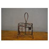 Metal Bottle Basket, Grape Leaf Motif,hold 2 Metal Bottle Basket, Grape Leaf Motif,hold 2