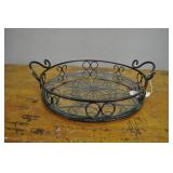 Serving Tray, Twisted Iron And Glass, 14" Round Serving Tray, Twisted Iron And Glass, 14" Round